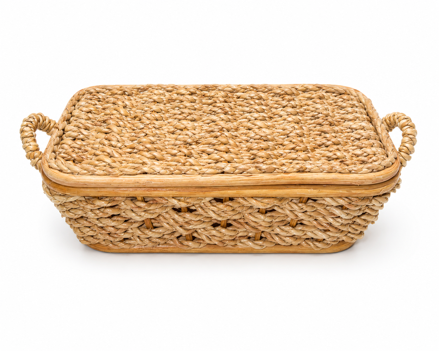 Natural Woven Rectangular Storage Basket with Lid