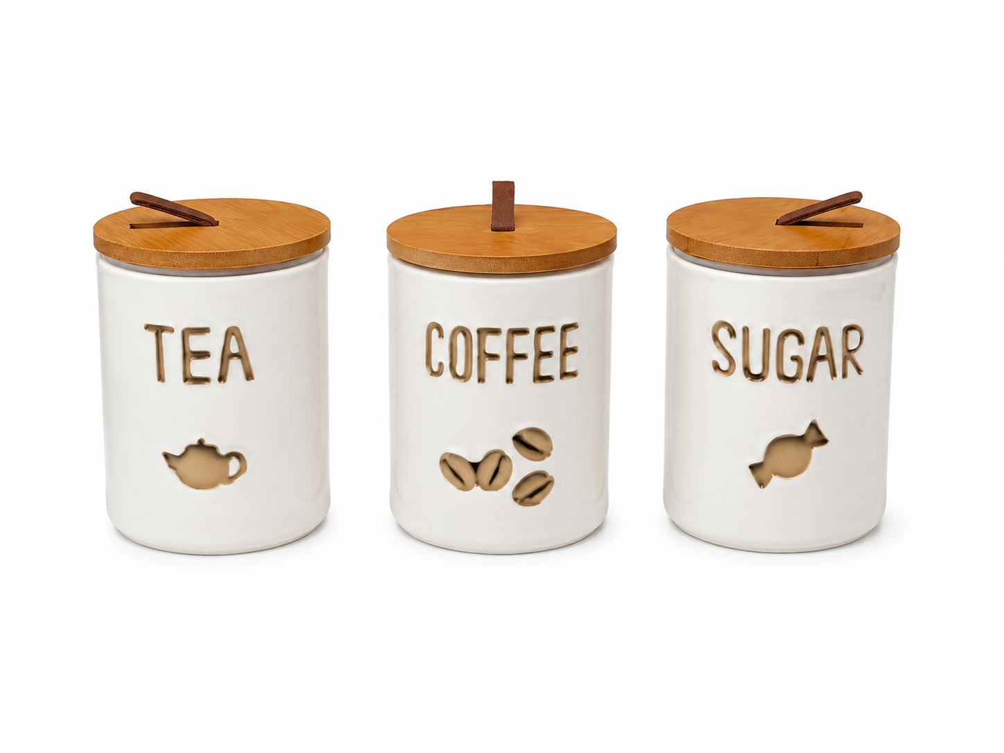 Ceramic Kitchen Canister Set with Bamboo Display Tray