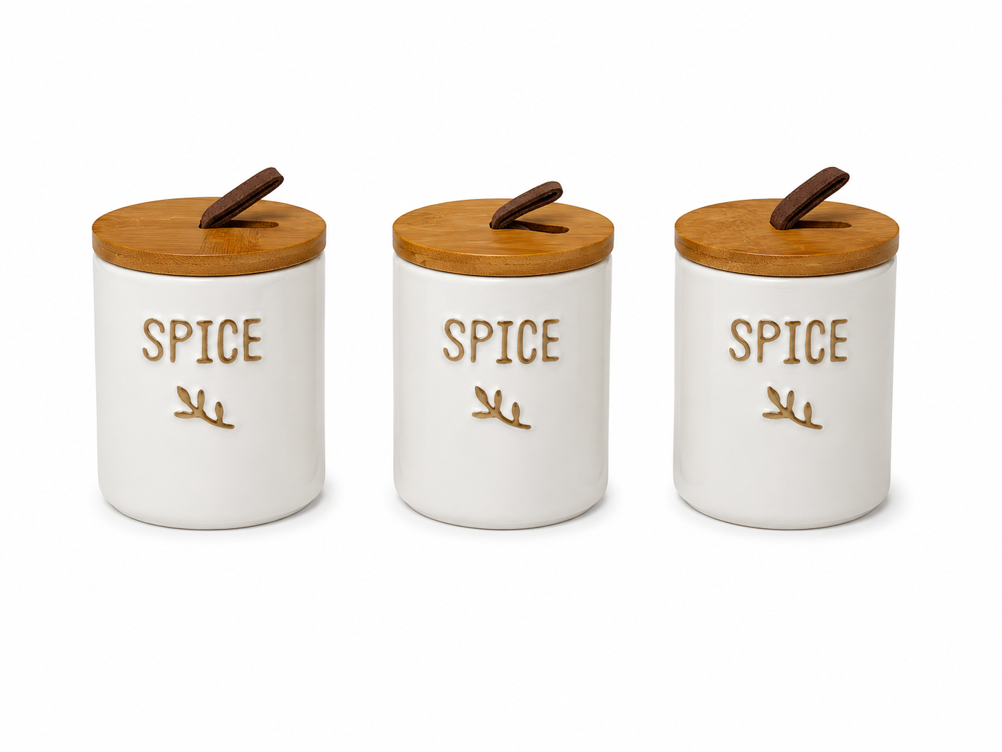 Ceramic Kitchen Canister Set with Bamboo Display Tray