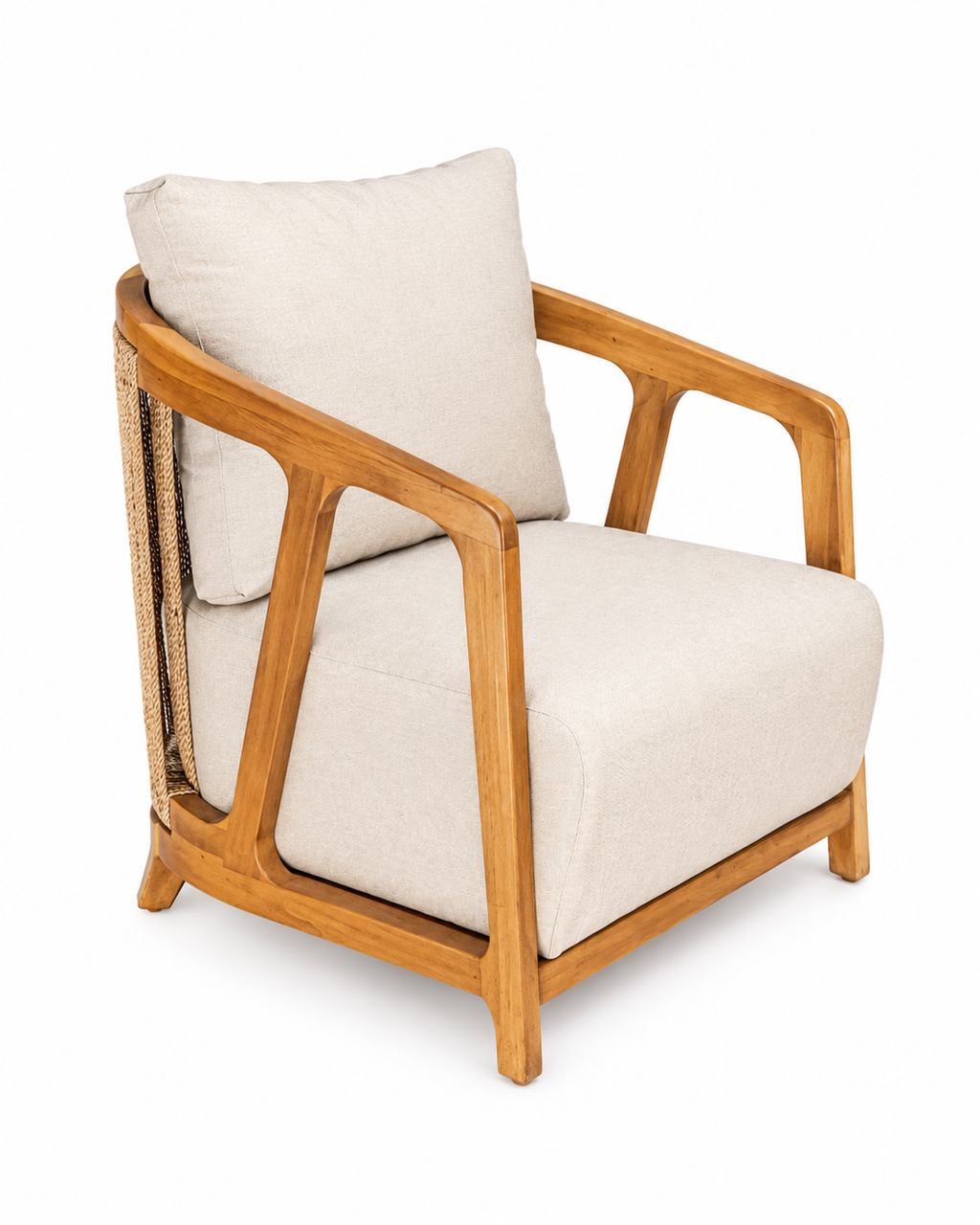 Woven Rope Back Wooden Lounge Chair