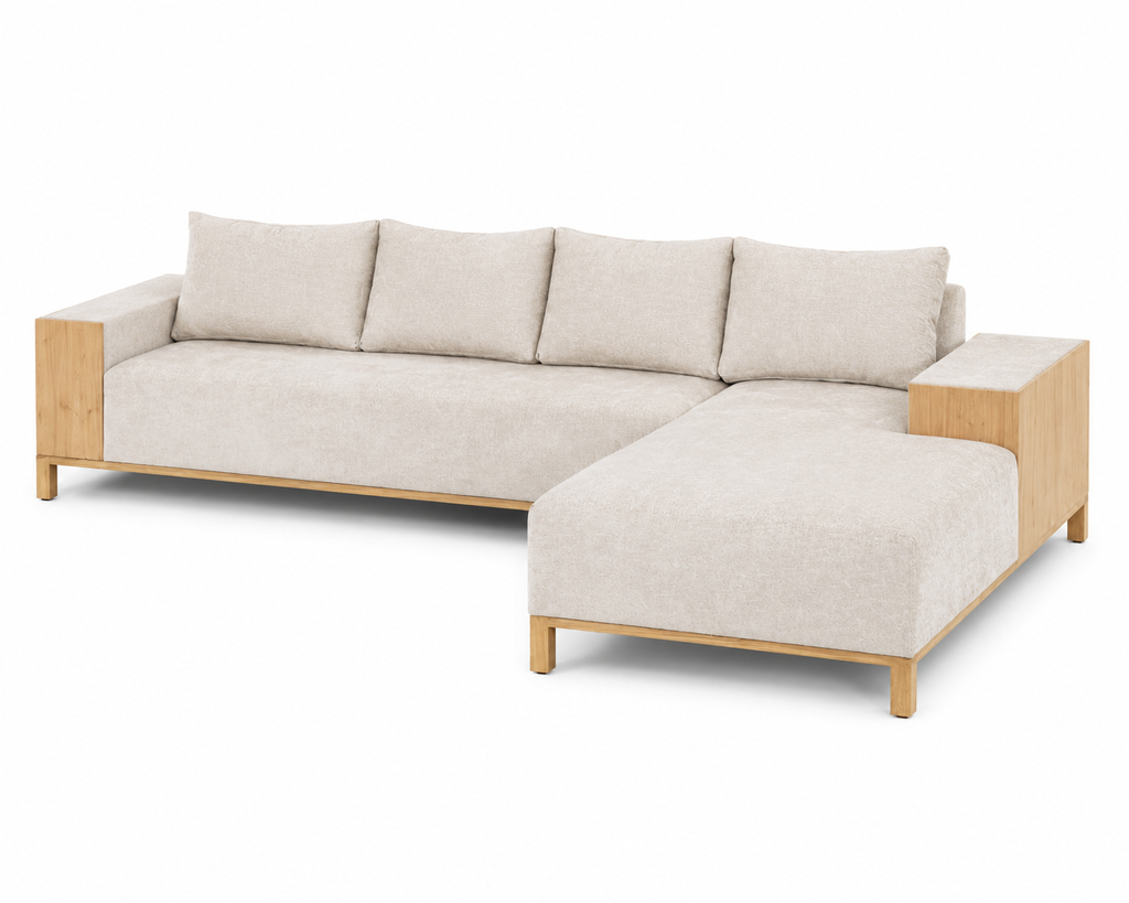 L-Shaped Sofa with Metal Base Support