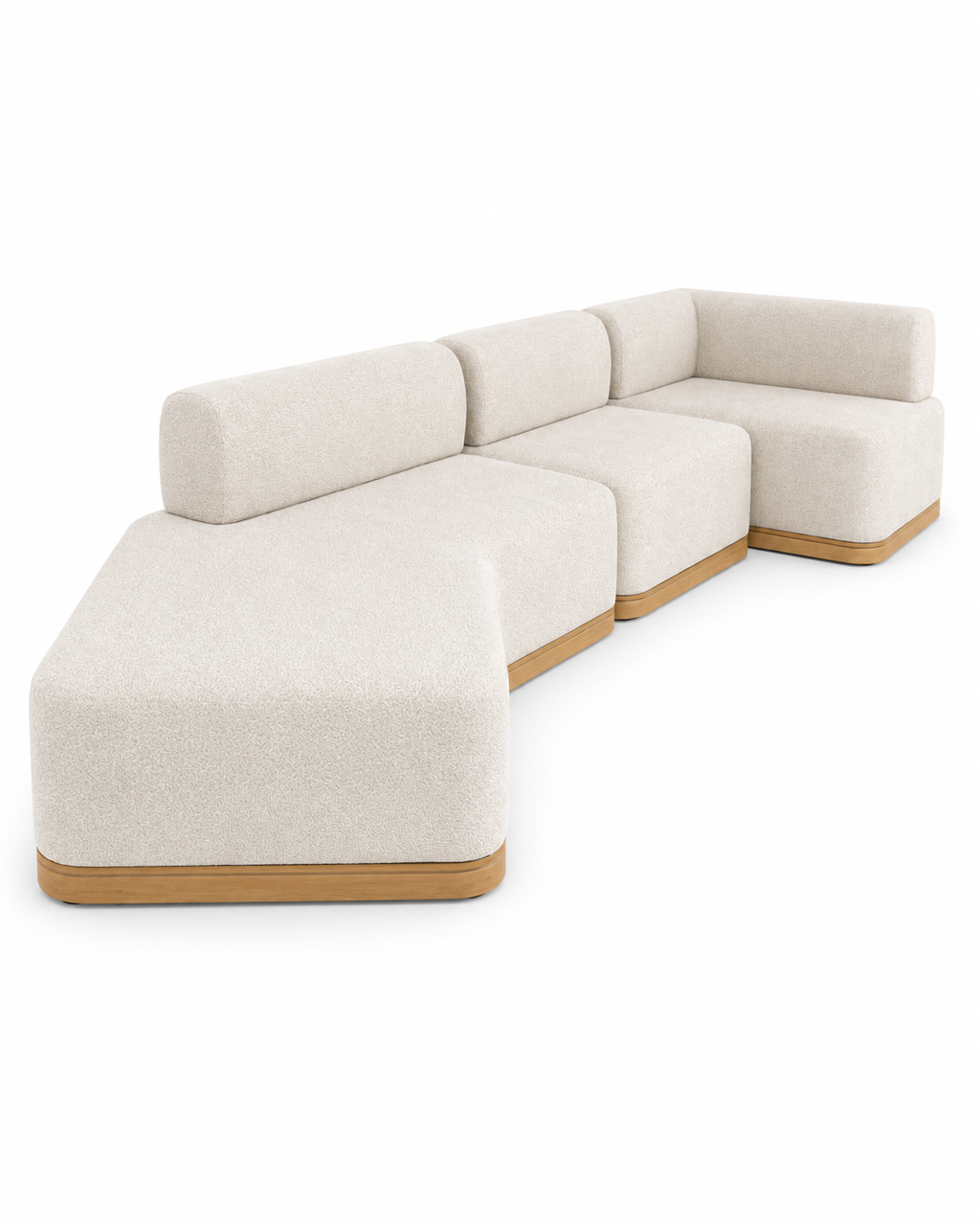 L-Shaped Modular Sofa with Wood Base