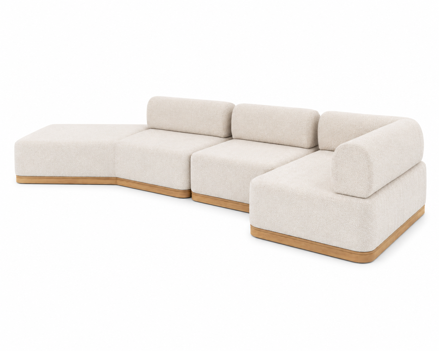 L-Shaped Modular Sofa with Wood Base