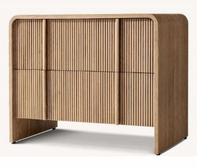 Ribbed Wooden Dual Drawer Bedside Table